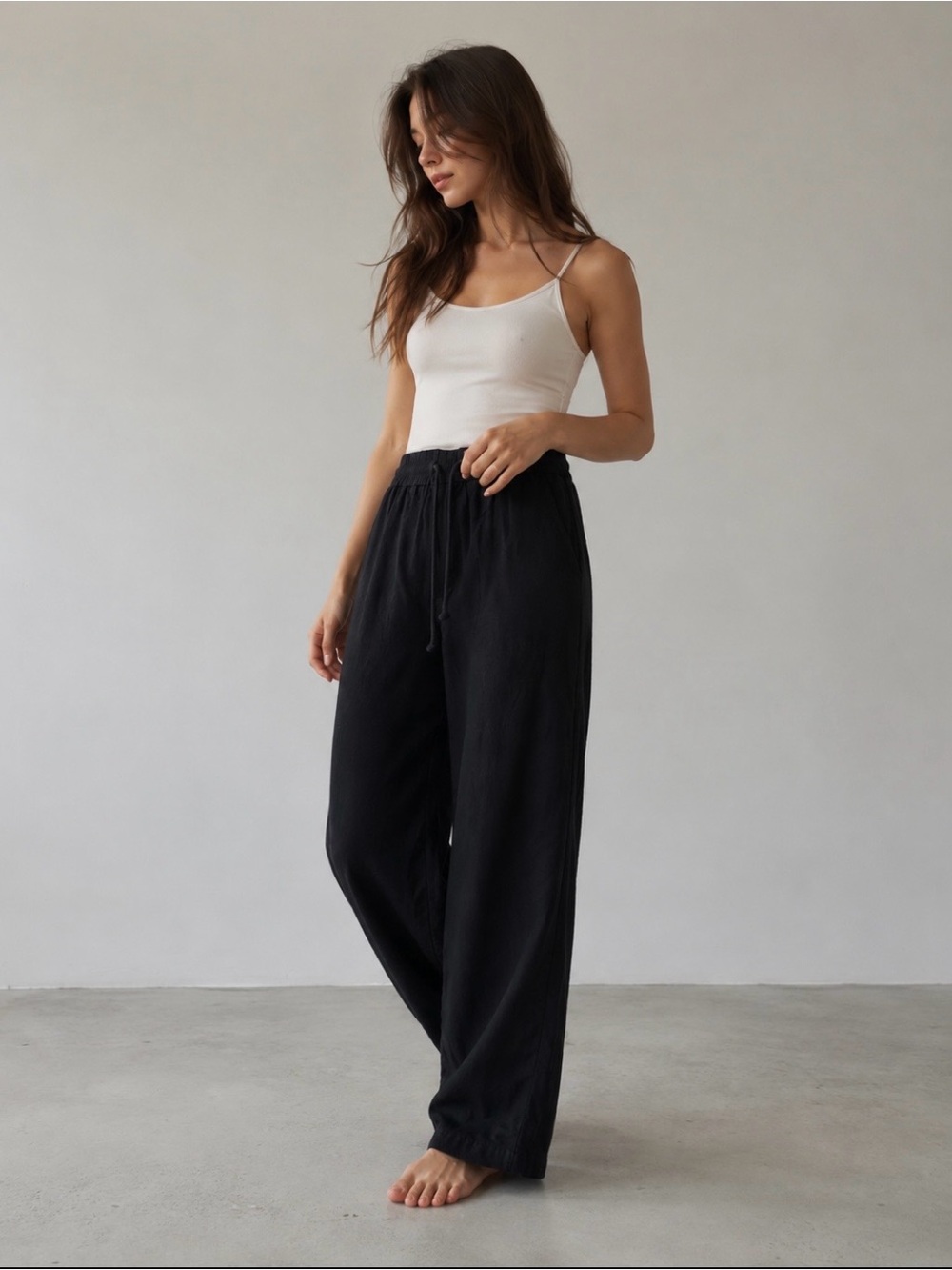 Halara Wide Leg Pull On Lounge Pants L Black Relaxed Flowy Casual